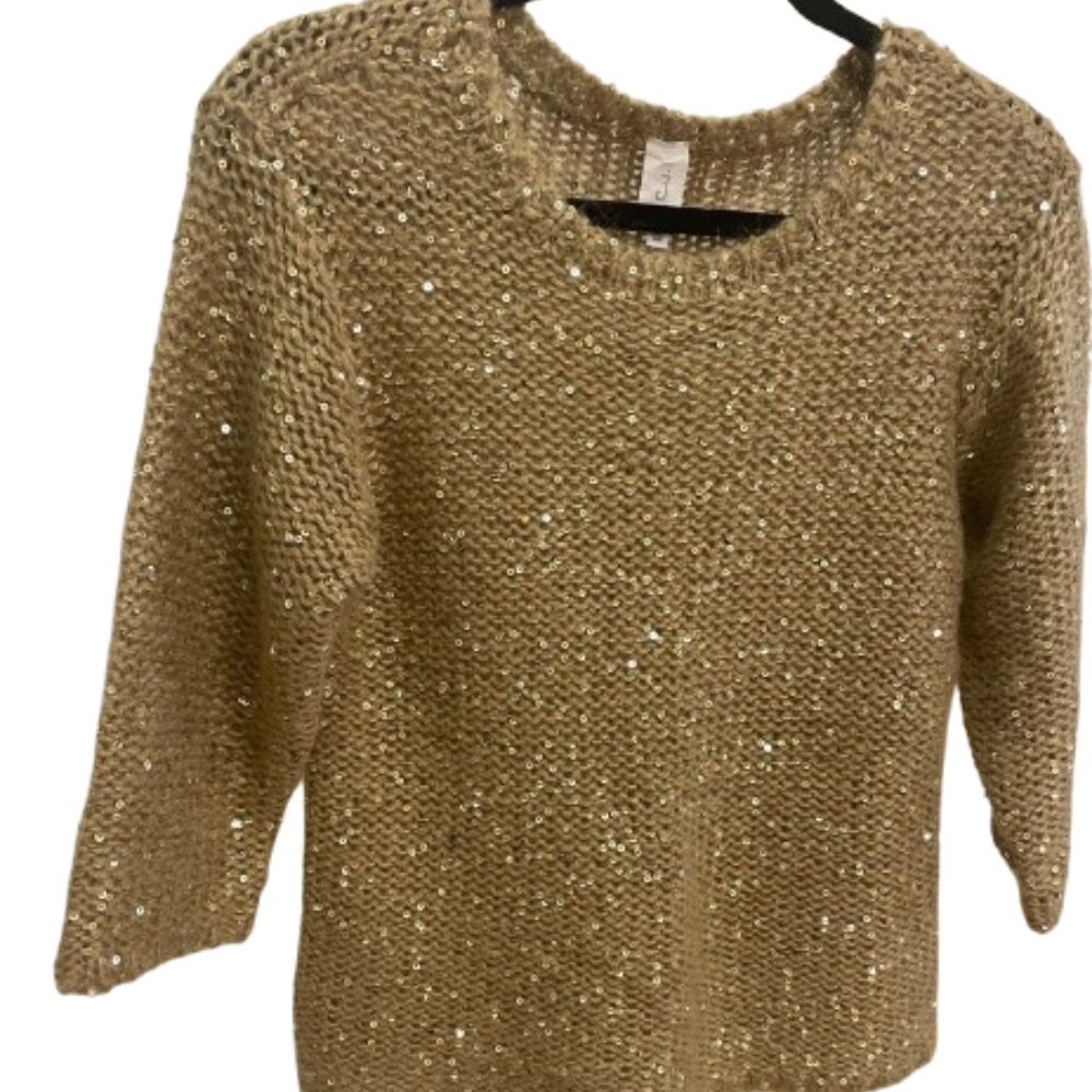 Jones New York Gold Sequin Knit Sweater – XS, Holiday/Party Perfect